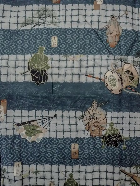 Photo3: O0124A Vintage Japanese kimono   Indigo Blue Men's Juban for men / Wool. Pine tree/branch/needle,   (Grade D) (3)