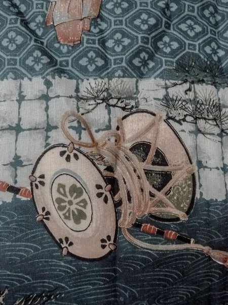 Photo7: O0124A Vintage Japanese kimono   Indigo Blue Men's Juban for men / Wool. Pine tree/branch/needle,   (Grade D) (7)