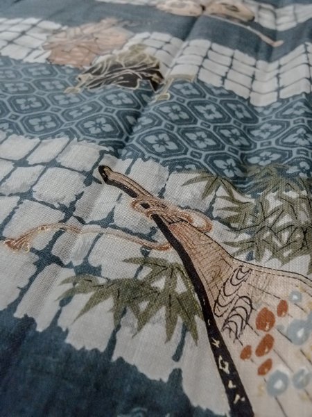 Photo10: O0124A Vintage Japanese kimono   Indigo Blue Men's Juban for men / Wool. Pine tree/branch/needle,   (Grade D) (10)