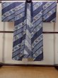 Photo1: O0124B Vintage Japanese kimono   Indigo Blue Men's Juban for men / Wool. Wave, Crest pattern  (Grade D) (1)