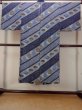 Photo2: O0124B Vintage Japanese kimono   Indigo Blue Men's Juban for men / Wool. Wave, Crest pattern  (Grade D) (2)