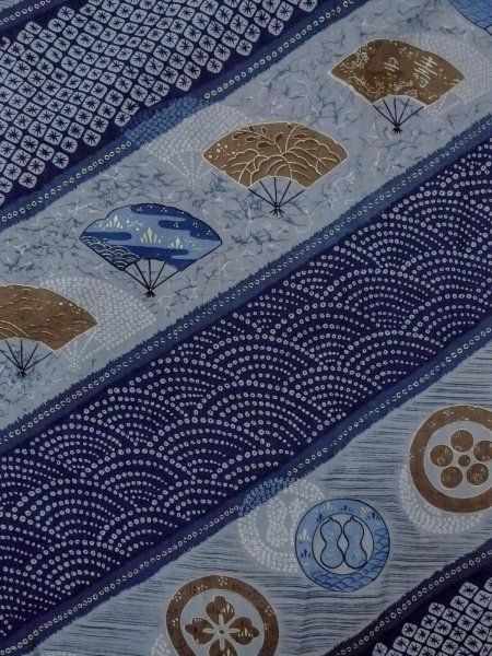 Photo3: O0124B Vintage Japanese kimono   Indigo Blue Men's Juban for men / Wool. Wave, Crest pattern  (Grade D) (3)