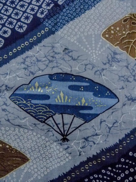 Photo4: O0124B Vintage Japanese kimono   Indigo Blue Men's Juban for men / Wool. Wave, Crest pattern  (Grade D) (4)