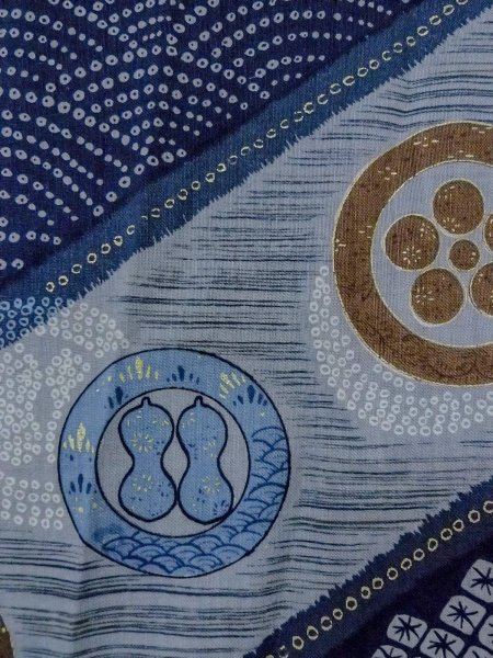 Photo5: O0124B Vintage Japanese kimono   Indigo Blue Men's Juban for men / Wool. Wave, Crest pattern  (Grade D) (5)