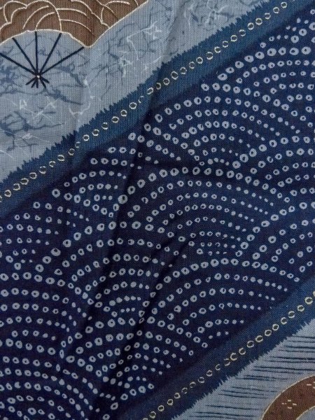 Photo6: O0124B Vintage Japanese kimono   Indigo Blue Men's Juban for men / Wool. Wave, Crest pattern  (Grade D) (6)