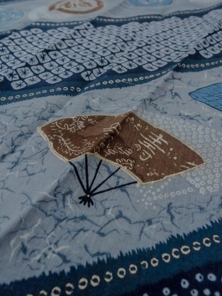 Photo9: O0124B Vintage Japanese kimono   Indigo Blue Men's Juban for men / Wool. Wave, Crest pattern  (Grade D) (9)