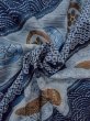 Photo10: O0124B Vintage Japanese kimono   Indigo Blue Men's Juban for men / Wool. Wave, Crest pattern  (Grade D) (10)