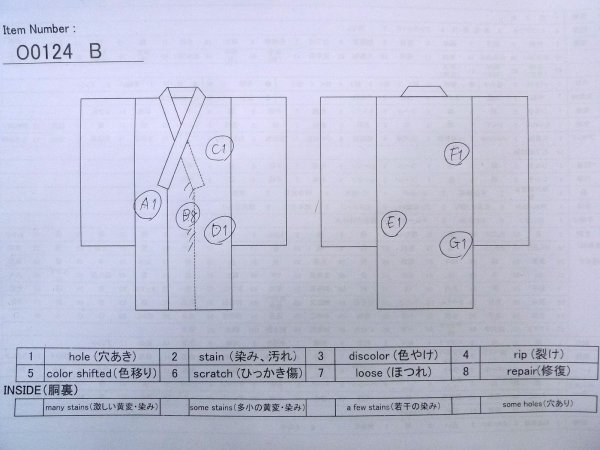 Photo12: O0124B Vintage Japanese kimono   Indigo Blue Men's Juban for men / Wool. Wave, Crest pattern  (Grade D) (12)