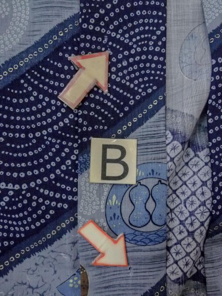 Photo14: O0124B Vintage Japanese kimono   Indigo Blue Men's Juban for men / Wool. Wave, Crest pattern  (Grade D) (14)