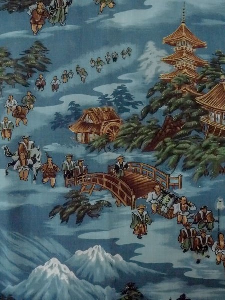 Photo3: O0124C Vintage Japanese kimono   Light Blue Men's Juban for men / Wool. Pine tree/branch/needle,   (Grade C) (3)