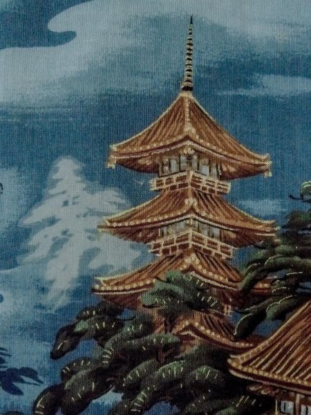 Photo5: O0124C Vintage Japanese kimono   Light Blue Men's Juban for men / Wool. Pine tree/branch/needle,   (Grade C) (5)