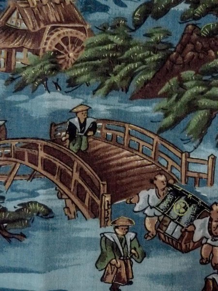 Photo6: O0124C Vintage Japanese kimono   Light Blue Men's Juban for men / Wool. Pine tree/branch/needle,   (Grade C) (6)