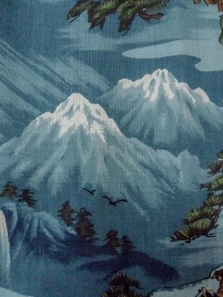 Photo7: O0124C Vintage Japanese kimono   Light Blue Men's Juban for men / Wool. Pine tree/branch/needle,   (Grade C) (7)