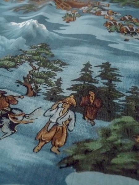 Photo8: O0124C Vintage Japanese kimono   Light Blue Men's Juban for men / Wool. Pine tree/branch/needle,   (Grade C) (8)