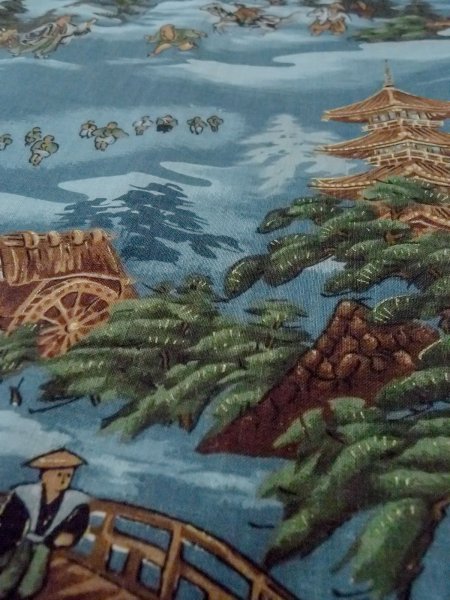 Photo10: O0124C Vintage Japanese kimono   Light Blue Men's Juban for men / Wool. Pine tree/branch/needle,   (Grade C) (10)