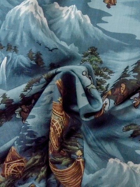 Photo11: O0124C Vintage Japanese kimono   Light Blue Men's Juban for men / Wool. Pine tree/branch/needle,   (Grade C) (11)