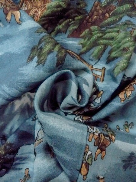 Photo12: O0124C Vintage Japanese kimono   Light Blue Men's Juban for men / Wool. Pine tree/branch/needle,   (Grade C) (12)