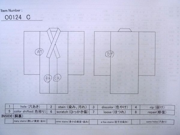 Photo13: O0124C Vintage Japanese kimono   Light Blue Men's Juban for men / Wool. Pine tree/branch/needle,   (Grade C) (13)