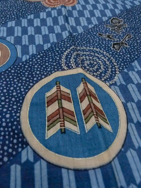 Photo8: O0124E Vintage Japanese kimono   Indigo Blue Men's Juban for men / Wool. Dot, Allow feathers pattern  (Grade B) (8)