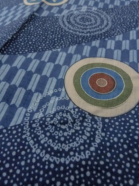 Photo9: O0124E Vintage Japanese kimono   Indigo Blue Men's Juban for men / Wool. Dot, Allow feathers pattern  (Grade B) (9)