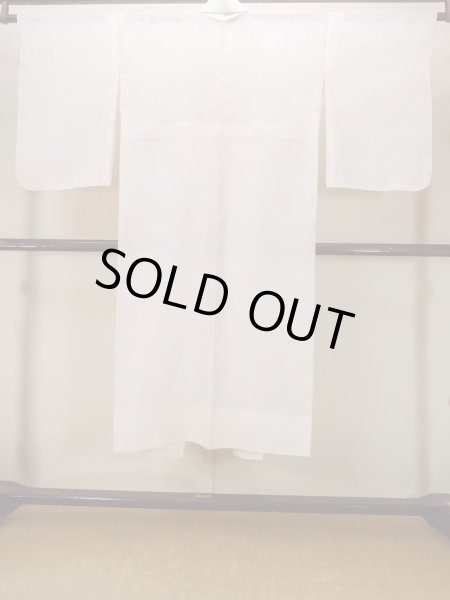 Photo2: O0124G Vintage Japanese kimono   Off White JUBAN undergarment for women / Linen. Leaf Pink pattern  (Grade C) (2)