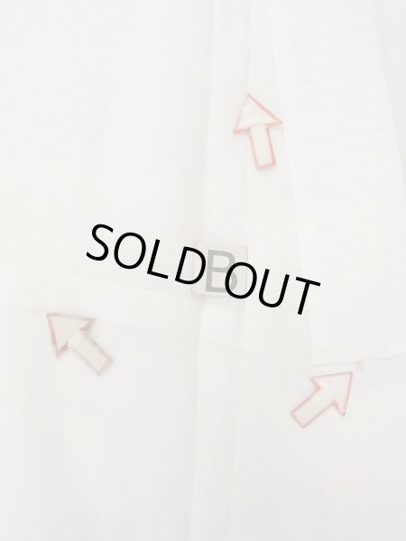 Photo15: O0124G Vintage Japanese kimono   Off White JUBAN undergarment for women / Linen. Leaf Pink pattern  (Grade C) (15)