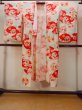 Photo1: O0124I Antique Japanese kimono   Ivory JUBAN undergarment for women / Silk. Flower circle, Unlined, pink pattern  (Grade D) (1)