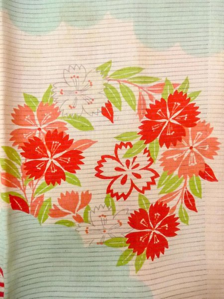 Photo7: O0124I Antique Japanese kimono   Ivory JUBAN undergarment for women / Silk. Flower circle, Unlined, pink pattern  (Grade D) (7)