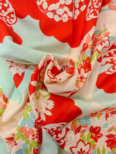 Photo11: O0124I Antique Japanese kimono   Ivory JUBAN undergarment for women / Silk. Flower circle, Unlined, pink pattern  (Grade D) (11)