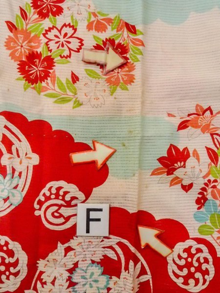 Photo19: O0124I Antique Japanese kimono   Ivory JUBAN undergarment for women / Silk. Flower circle, Unlined, pink pattern  (Grade D) (19)