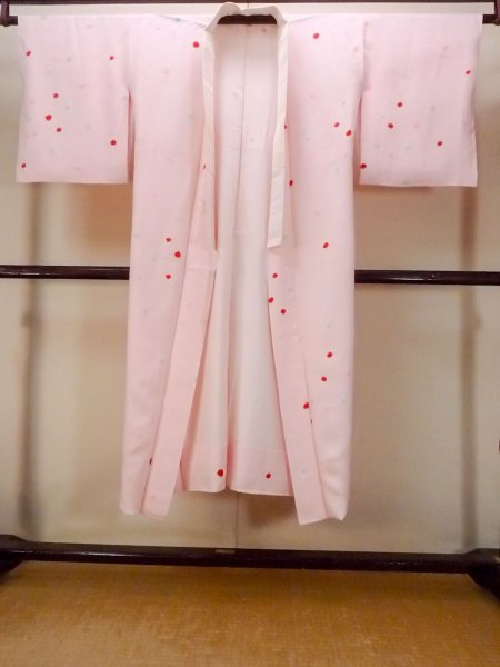 Photo1: Mint O0124K Vintage Japanese kimono  Pale Pink JUBAN undergarment for women / Silk. Dot,   (Grade A) (1)