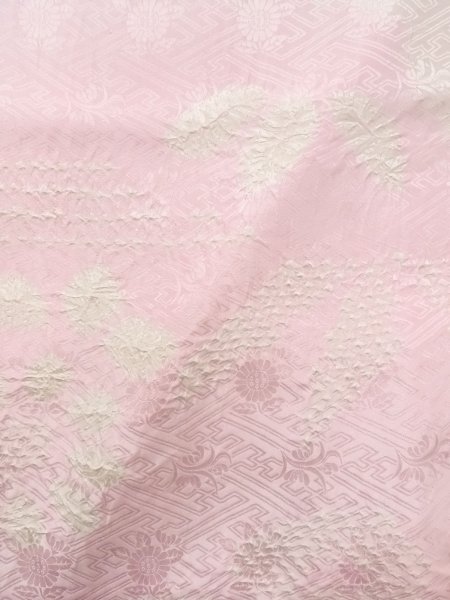 Photo7: O0124L Vintage Japanese kimono  Pale Pink JUBAN undergarment for women / Silk. Flower,   (Grade B) (7)