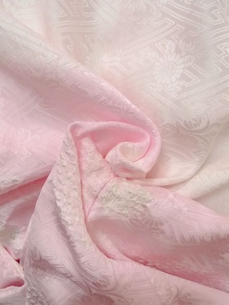 Photo12: O0124L Vintage Japanese kimono  Pale Pink JUBAN undergarment for women / Silk. Flower,   (Grade B) (12)