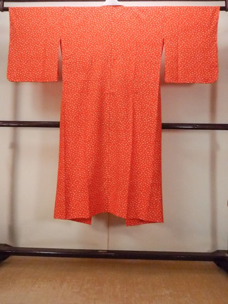 Photo2: O0124N Vintage Japanese kimono  Vivid Orange JUBAN undergarment for women / Synthetic. Crane, Folded paper crane pattern  (Grade B) (2)
