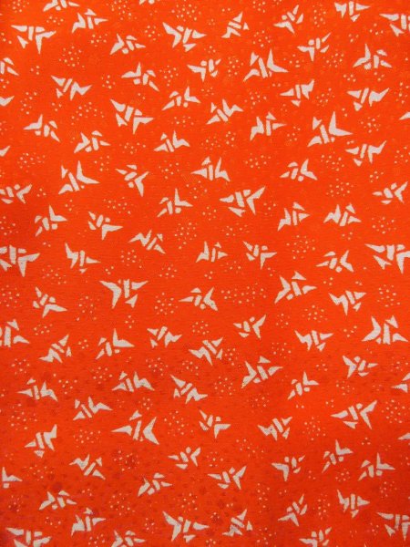 Photo6: O0124N Vintage Japanese kimono  Vivid Orange JUBAN undergarment for women / Synthetic. Crane, Folded paper crane pattern  (Grade B) (6)