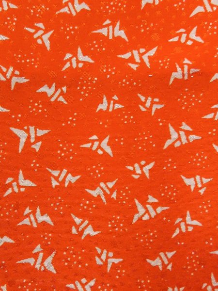 Photo7: O0124N Vintage Japanese kimono  Vivid Orange JUBAN undergarment for women / Synthetic. Crane, Folded paper crane pattern  (Grade B) (7)
