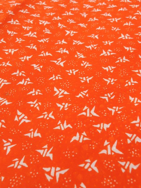 Photo8: O0124N Vintage Japanese kimono  Vivid Orange JUBAN undergarment for women / Synthetic. Crane, Folded paper crane pattern  (Grade B) (8)