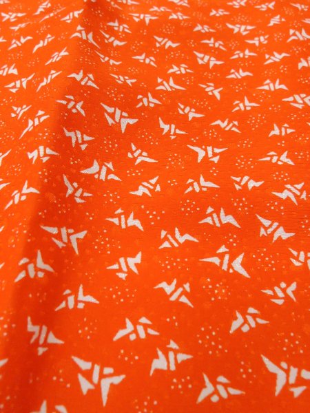 Photo9: O0124N Vintage Japanese kimono  Vivid Orange JUBAN undergarment for women / Synthetic. Crane, Folded paper crane pattern  (Grade B) (9)