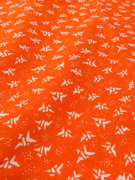 Photo10: O0124N Vintage Japanese kimono  Vivid Orange JUBAN undergarment for women / Synthetic. Crane, Folded paper crane pattern  (Grade B) (10)