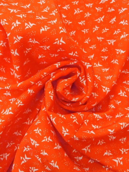Photo12: O0124N Vintage Japanese kimono  Vivid Orange JUBAN undergarment for women / Synthetic. Crane, Folded paper crane pattern  (Grade B) (12)