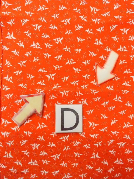 Photo17: O0124N Vintage Japanese kimono  Vivid Orange JUBAN undergarment for women / Synthetic. Crane, Folded paper crane pattern  (Grade B) (17)