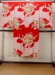 Photo2: O0124O Antique Japanese kimono   Red JUBAN undergarment for women / Silk. Peony,   (Grade C) (2)