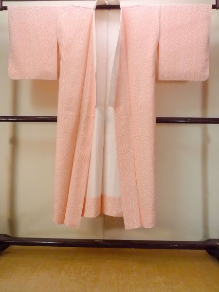 Photo1: O0124S Vintage Japanese kimono  Pale Coral JUBAN undergarment for women / Silk.  Bell pattern  (Grade B) (1)