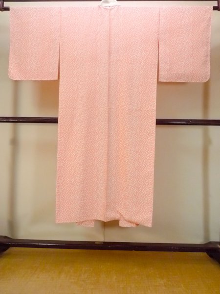 Photo2: O0124S Vintage Japanese kimono  Pale Coral JUBAN undergarment for women / Silk.  Bell pattern  (Grade B) (2)