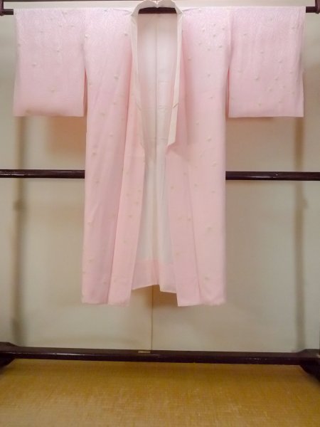 Photo1: O0124T Vintage Japanese kimono  Pale Pink JUBAN undergarment for women / Silk. Dot,   (Grade B) (1)