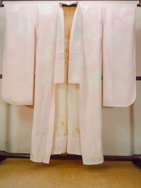 Photo1: O0124U Vintage Japanese kimono  Pale Pink JUBAN undergarment for women / Silk. Flower,   (Grade D) (1)