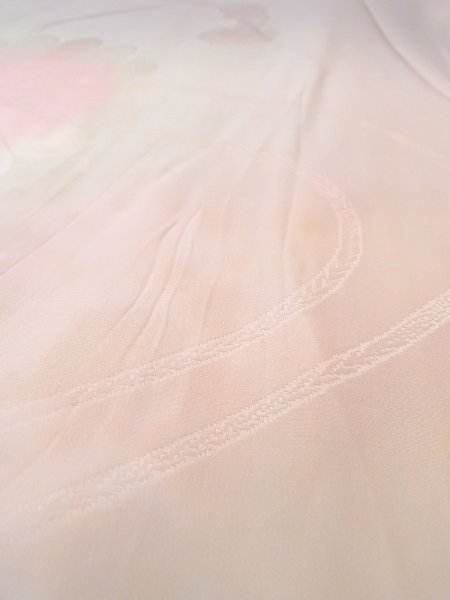 Photo8: O0124U Vintage Japanese kimono  Pale Pink JUBAN undergarment for women / Silk. Flower,   (Grade D) (8)