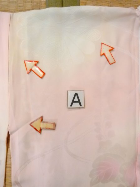 Photo12: O0124U Vintage Japanese kimono  Pale Pink JUBAN undergarment for women / Silk. Flower,   (Grade D) (12)