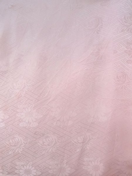 Photo3: O0124V Vintage Japanese kimono  Pale Pink JUBAN undergarment for women / Silk. Flower,   (Grade C) (3)