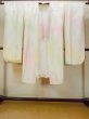 Photo1: O0124W Vintage Japanese kimono  Shiny Ivory JUBAN undergarment for women / Silk. Flower,   (Grade B) (1)